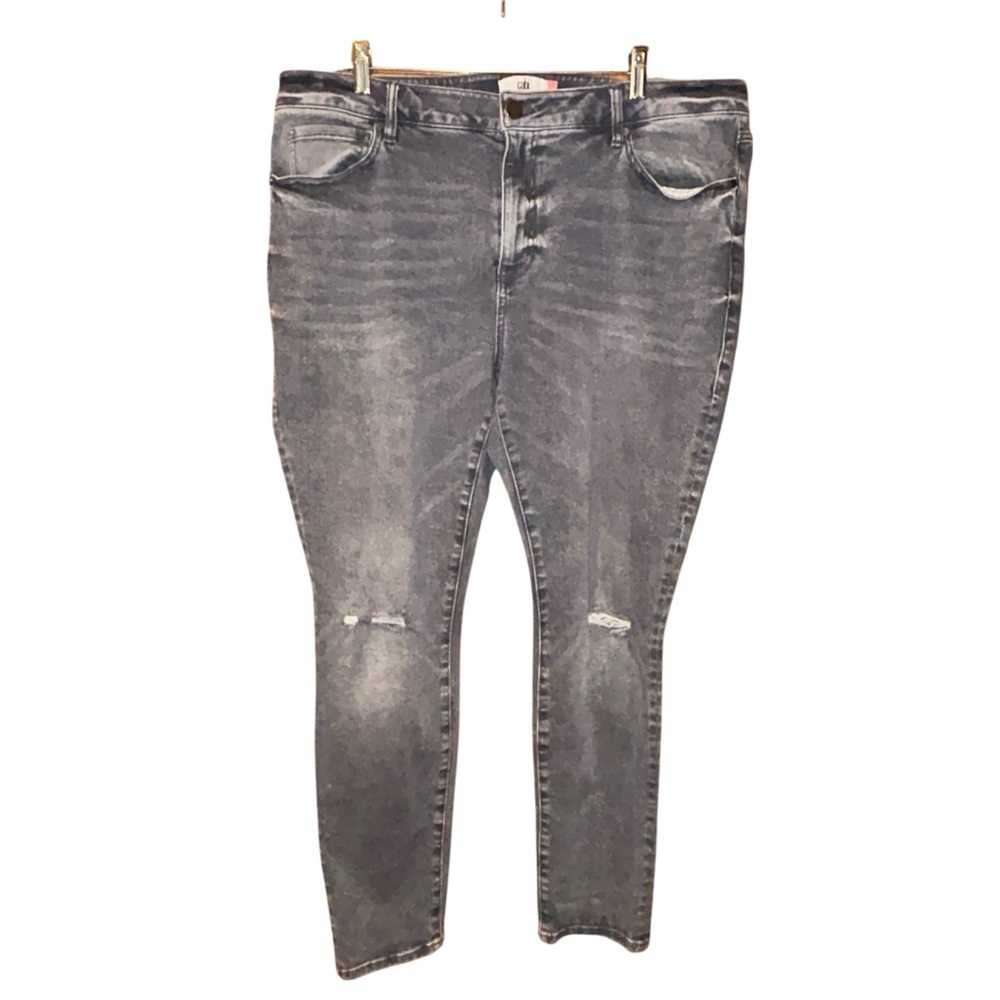 Cabi Jeans High Skinny Jeans Gray Distressed Stretch Denim Womens‎ Size 18